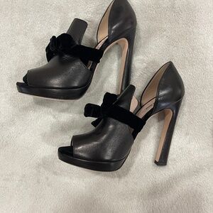 Miu Miu Black Leather Heels, Open Peep Toe Women's Size 7